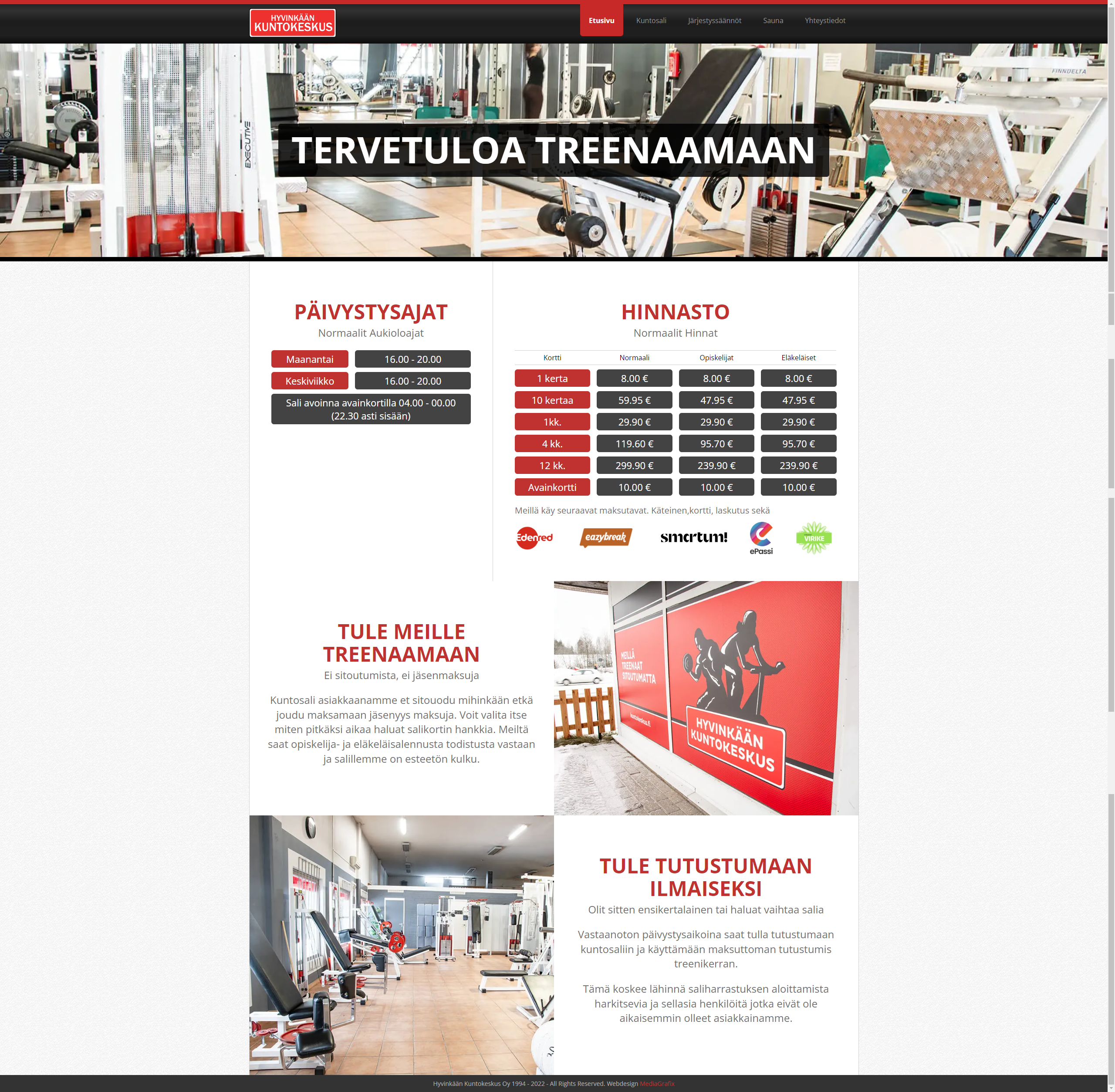 Hyvinkään Kuntokeskuksen Kotisivujen Layout